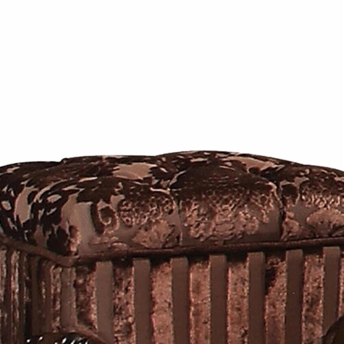 Tufted Fabric Upholstered Wooden Vanity Stool With Scrolled Legs, Cherry Oak Brown Perspective: bottom