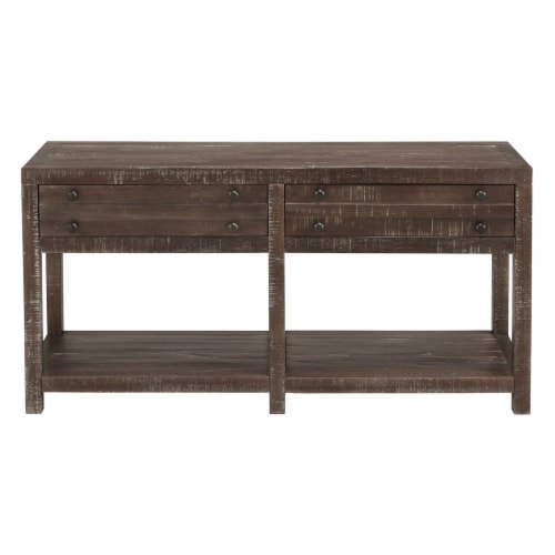 Wooden Two Drawer Console Table with Bottom Shelf, Brown Perspective: bottom