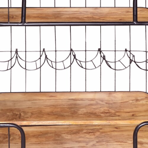 Metal Frame Bar Cart with Wooden Top and 2 Shelves, Black and Brown Perspective: bottom