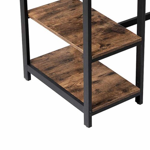 Benjara wood and metal cheap desk with 2 shelves brown
