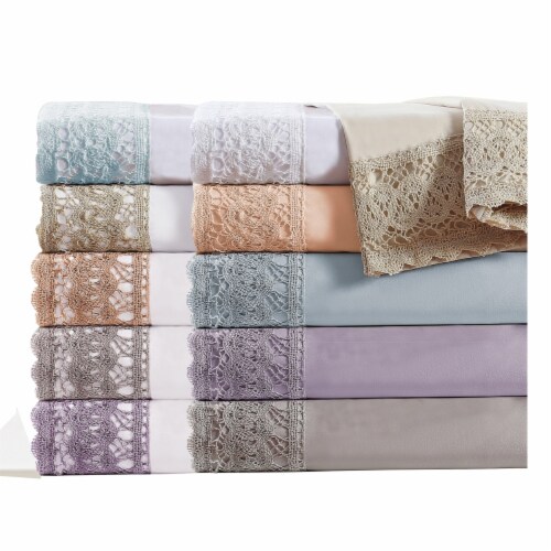 Udine 4 Piece King Size Microfiber Sheet Set with Crochet Lace The Urban Port, Pink Perspective: bottom