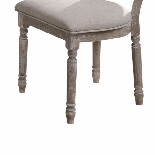 Wooden Chair With Fabric Upholstered Seating, Set Of 2, Gray And Brown Perspective: bottom