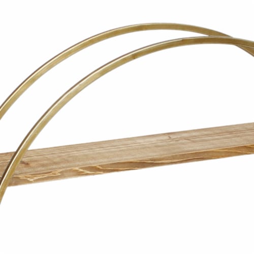 Wood and Metal Wall Shelf with 2 Open Shelves, Brown and Gold- Saltoro Sherpi Perspective: bottom