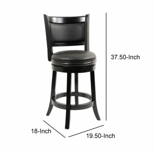 Round Wooden Swivel Counter Stool with Padded Seat and Back, Black- Saltoro Sherpi Perspective: bottom