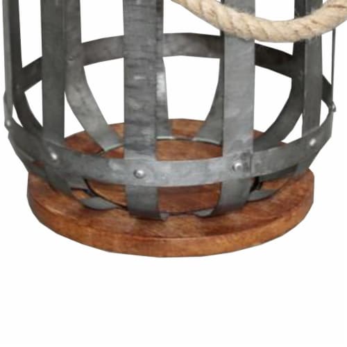 Benzara Hanging Galvanized Lantern - Gray Perspective: bottom