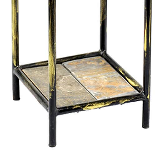 Benjara BM216732 2 Tier Square Stone Top Plant Stand with Metal Frame, Black & Gray - Small Perspective: bottom