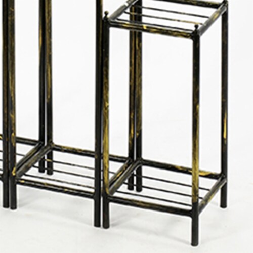 Benjara BM216735 2 Tier Square Slatted Top Plant Stand, Black & Gold - Set of 3 Perspective: bottom