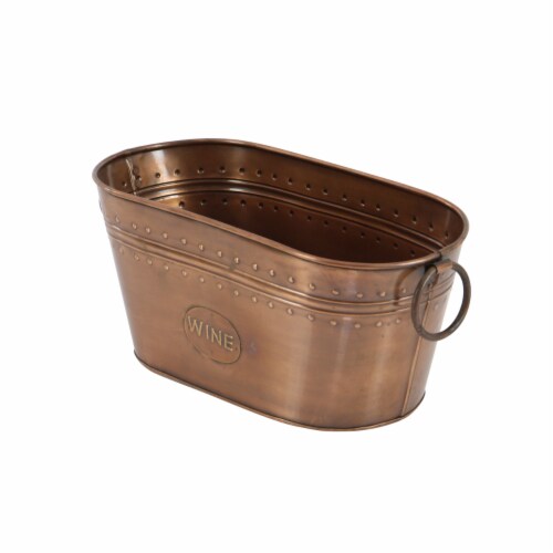 Metal Wine Cooler with Ring Handle and Studded Nail Accents, Bronze- Saltoro Sherpi Perspective: bottom