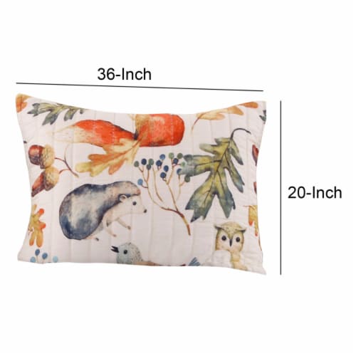 36 x 20 Inches King Size Pillow Sham with Fox and Owl Print, Multicolor Perspective: bottom