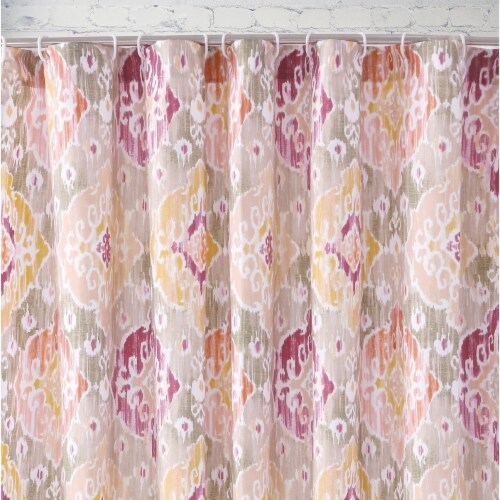 Fabric Shower Curtain with Medallion Pattern and Button Holes, Multicolor- Saltoro Sherpi Perspective: bottom