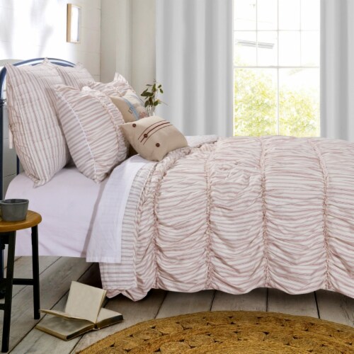 Microfiber Quilt and 1 Pillow Sham Set with Ruffled Texture, White Perspective: bottom