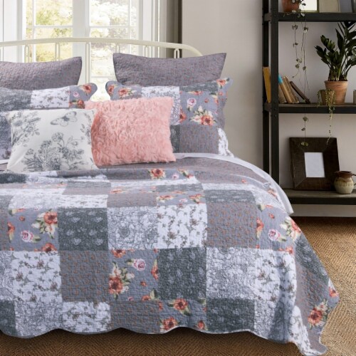 Microfiber Quilt and 1 Pillow Sham Set with Floral Prints, Multicolor Perspective: bottom