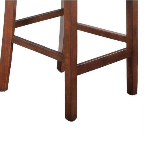 Bulged Wooden Backrest Counter Chair with Leatherette Seat, Brown and Black Perspective: bottom