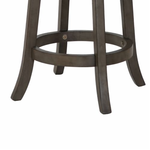 Benjara 38.25 Modern Solid Wood Lattice Back Swivel Counter Stool in Gray Perspective: bottom