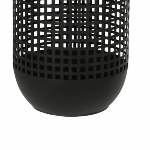 11 Inches Metal Lantern, Modern, Cage Design, Handle, Black and Gold- Saltoro Sherpi Perspective: bottom