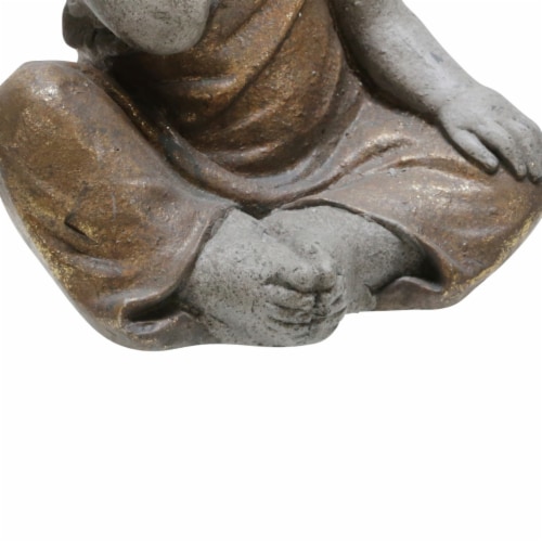 Benjara BM221082 Polyresin Baby Monk Figurine with Covered Mouth, Weathered Gray Perspective: bottom