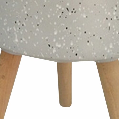 Ceramic Body Planter with Wooden Angled Legs, Set of Two, Gray and Brown- Saltoro Sherpi Perspective: bottom