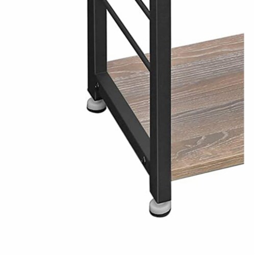 Wooden Bakers Rack with 4 Shelves and Wire Basket, Brown and Black- Saltoro Sherpi Perspective: bottom