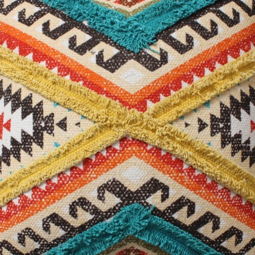 18 x 18 Handwoven Cotton Accent Pillow with Lace Embellishment, Multicolor Perspective: bottom