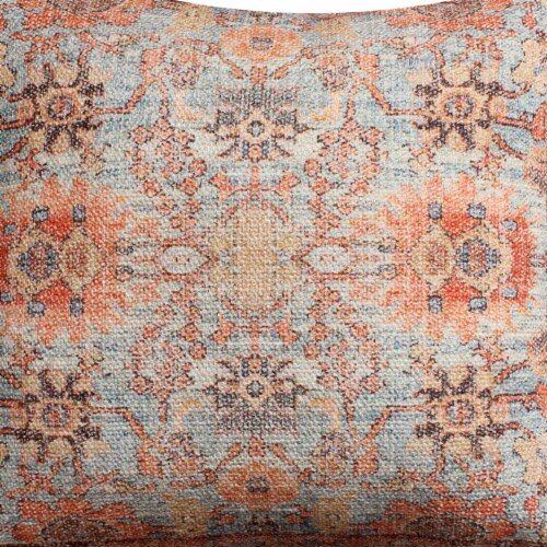 18 x 18 Handwoven Cotton Accent Pillow with Floral Print, Orange and Brown Perspective: bottom