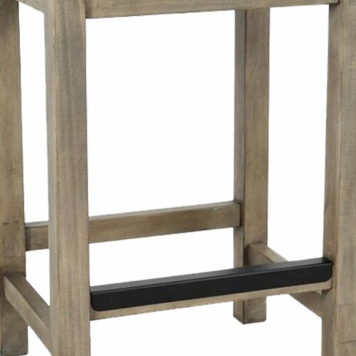 Wooden Counter Height Stool with Grain Details, Natural Gray Perspective: bottom