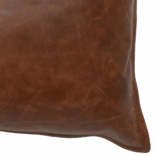 Leatherette Throw Pillow with Stitched Details and Flanged Edges, Brown Perspective: bottom