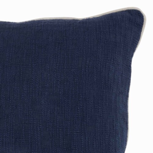Textured Fabric Throw Pillow with Piped Edges, Navy Blue and Beige Perspective: bottom