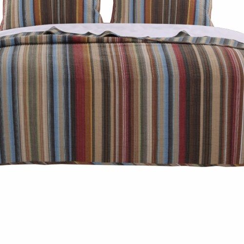 Phoenix Fabric 3 Piece Queen Size Quilt Set with Striped Prints, Multicolor Perspective: bottom