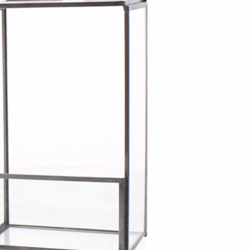 Metal and Glass Box Shelf, Small, Gray and Clear- Saltoro Sherpi Perspective: bottom