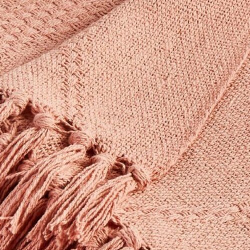 Lyon Fabric Throw with Textured Waffle Weave Design The Urban Port, Set of 2, Beige- Saltoro Perspective: bottom