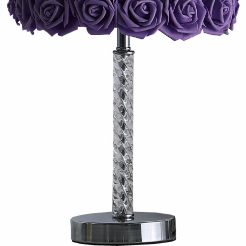 Bloom Roses Drum Shade Table Lamp with Twisted Acrylic Base, Purple- Saltoro Sherpi Perspective: bottom