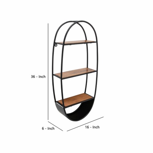 Metal and wood clearance oval wall shelf