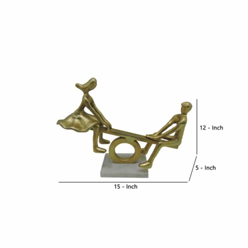 17 Inches Metal Couple On Seesaw Sculpture, Gold Saltoro Sherpi