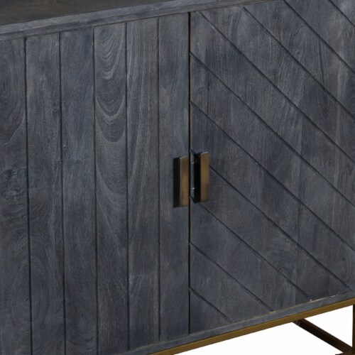 Plank Design 2 Door Mango Wood Storage Cabinet with Metal Base in Gray Perspective: bottom