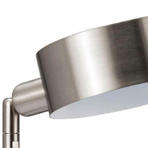 Adjustable Round Shade Metal LED Table Lamp with USB Plugin, Silver- Saltoro Sherpi Perspective: bottom