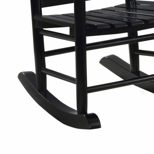 Rocking Chair with Slatted Design Back and Seat, Black- Saltoro Sherpi Perspective: bottom