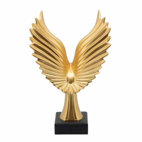 Resin Eagle Design Table Decor with Block Base, Gold- Saltoro Sherpi Perspective: bottom