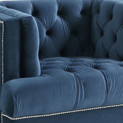 Velvet Upholstered Chair with Tufted Details and Acrylic Legs, Blue- Saltoro Sherpi Perspective: bottom