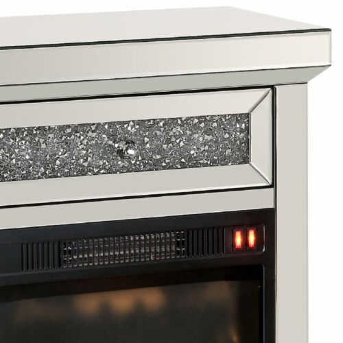 LED Fireplace with Remote Control and 1 Drawer, Silver Perspective: bottom