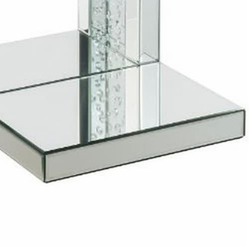 Mirrored Accent Table with C Shape and Faux Crystals, Silver Perspective: bottom