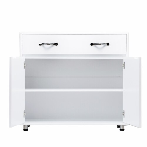 Server with 2 Door Storage and 1 Drawer, White- Saltoro Sherpi Perspective: bottom