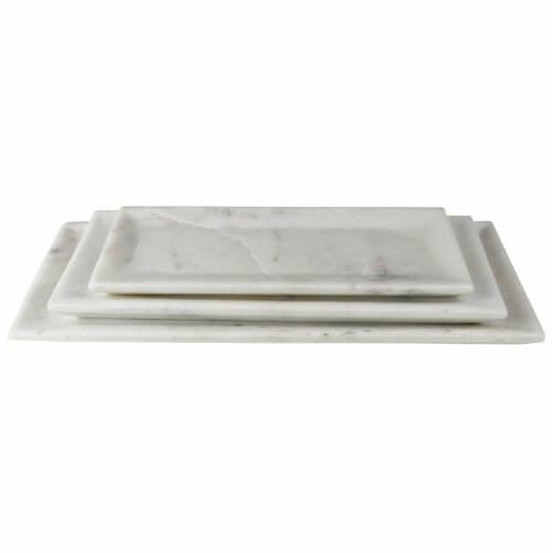 Rectangle Marble Plate with Raised Edges, Medium, White,Saltoro Sherpi Perspective: bottom