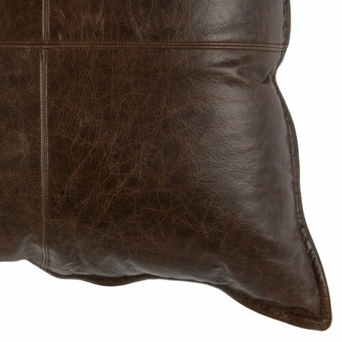 Square Leatherette Throw Pillow with Stitched Details, Dark Brown Perspective: bottom