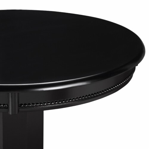 Ava 42 Inch Wood Pub Bar Table, Molded Trim, Carved Pedestal, Black- Saltoro Sherpi Perspective: bottom