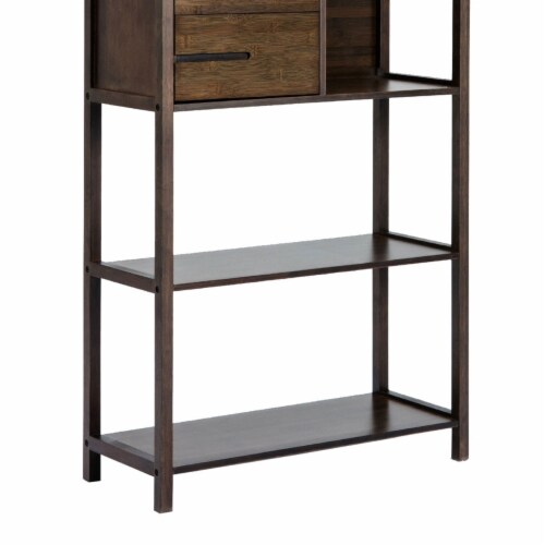 Axa 68 Inch Bamboo Shelf Bookcase with Cabinet, Right Facing, Dark Brown Perspective: bottom