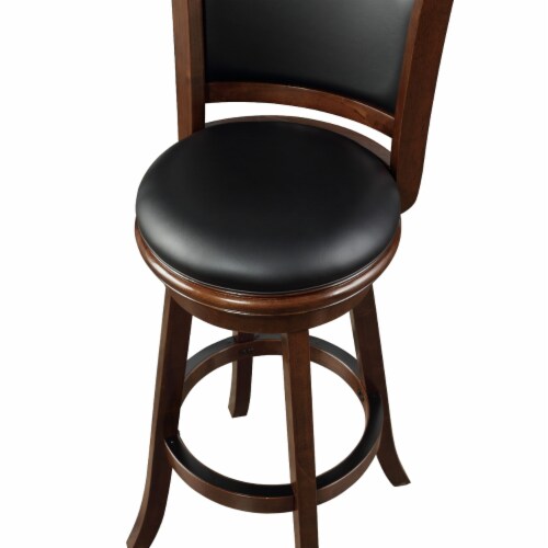 Pio 34 Inch Extra Tall Swivel Bar Stool Wood Faux Leather Espresso Brown Saltoro Sherpi 20x18x47 Metro Market