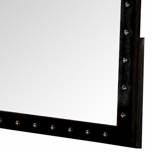 44 Inch Wall Mirror, Velvet Wrapping, Button Tufting, Black Perspective: bottom
