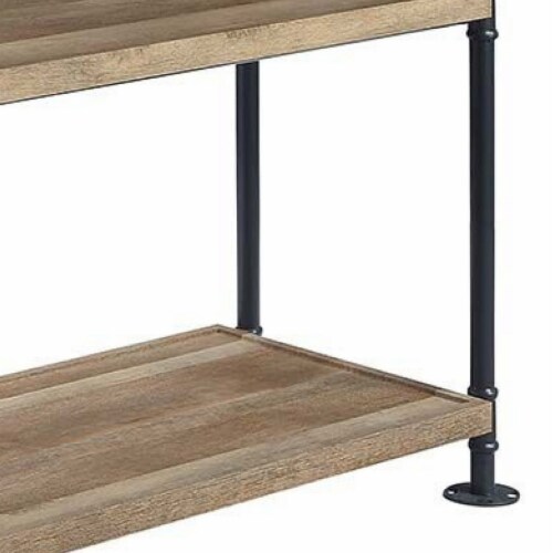 Ley 48 Inch 3 Tier Industrial Style Bookshelf, Metal, Brown, Black- Saltoro Sherpi Perspective: bottom