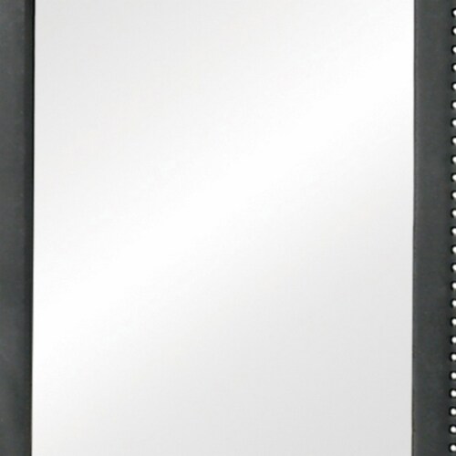 Cale 40 Inch Modern Portrait Mirror, Velvet Upholstery, Nailhead Trim, Gray Perspective: bottom