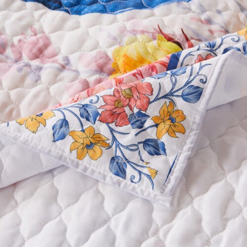 Tess Microfiber 2 Piece Twin Quilt Set, Peacock, Floral Print, Multicolor Perspective: bottom